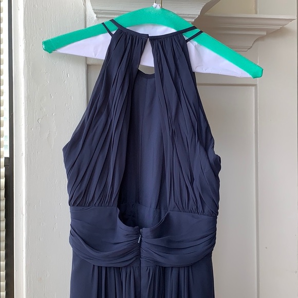 Dessy Ruched Chiffon Open Back Halter Gown - Picture 4 of 4